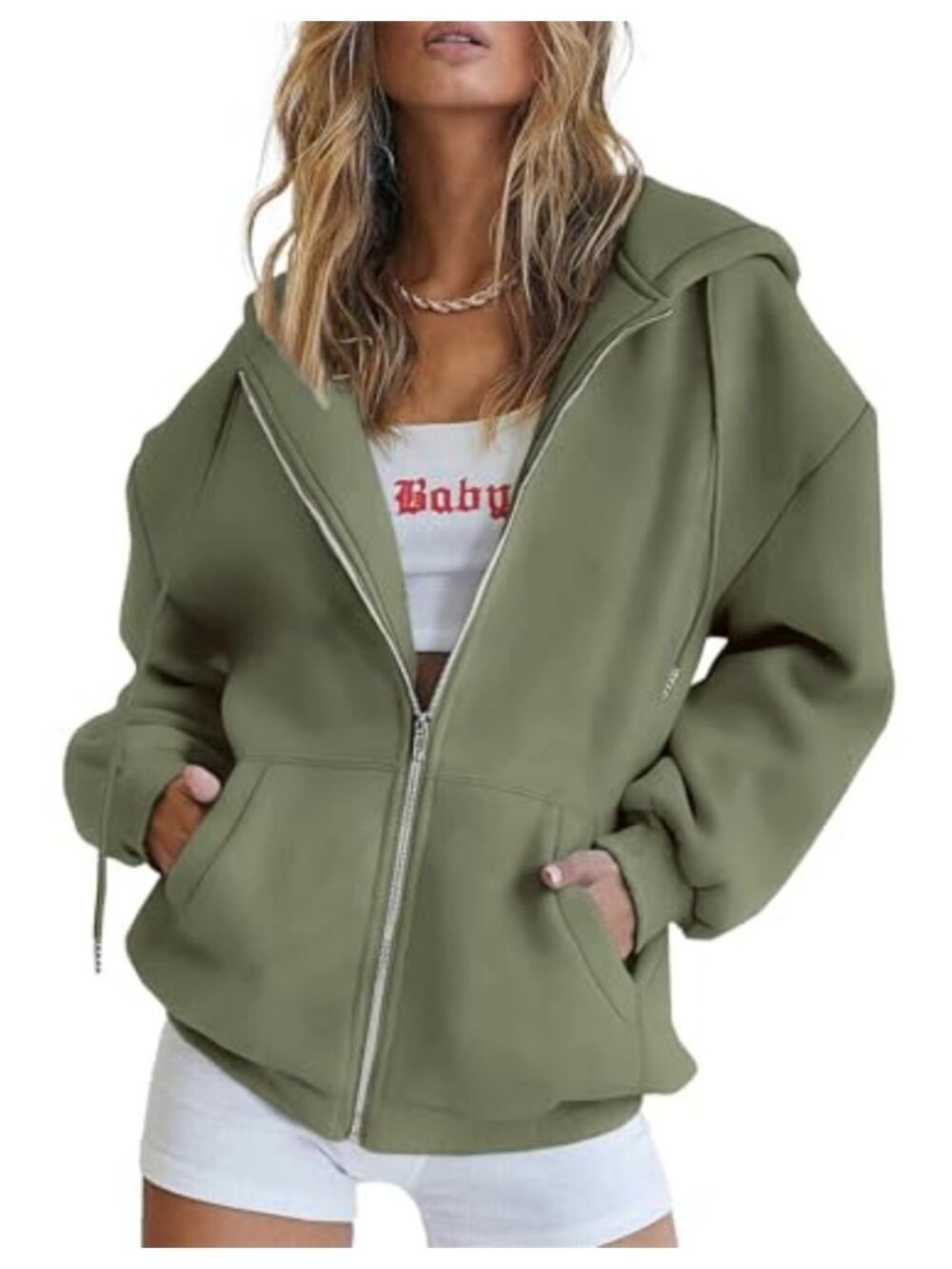 Oversized Zip Up Hoodie Kangaroo Pocket Rayon Polyester Sweatshirt